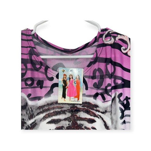 Fashion Unbranded Women Rhinestones Tiger Print Top SZ M Stretch Polyester - Picture 6 of 9